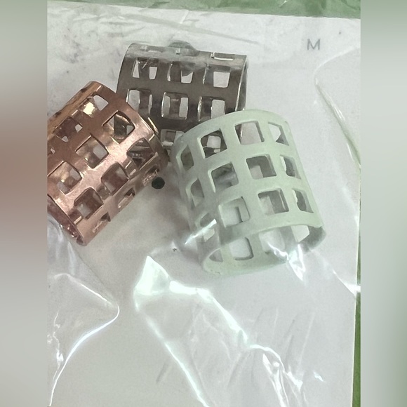 M Ring set 3 modernist open grid cage tube oversized bands statement geometric - Picture 2 of 4
